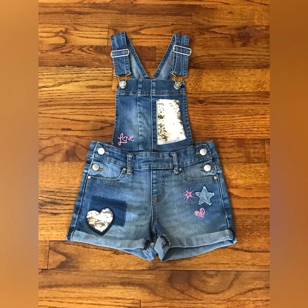 Jordache Kids Denim Blue Jean Overall Shorts w/ Sequins Hearts Stars Love
4 / 5 - Picture 7 of 14